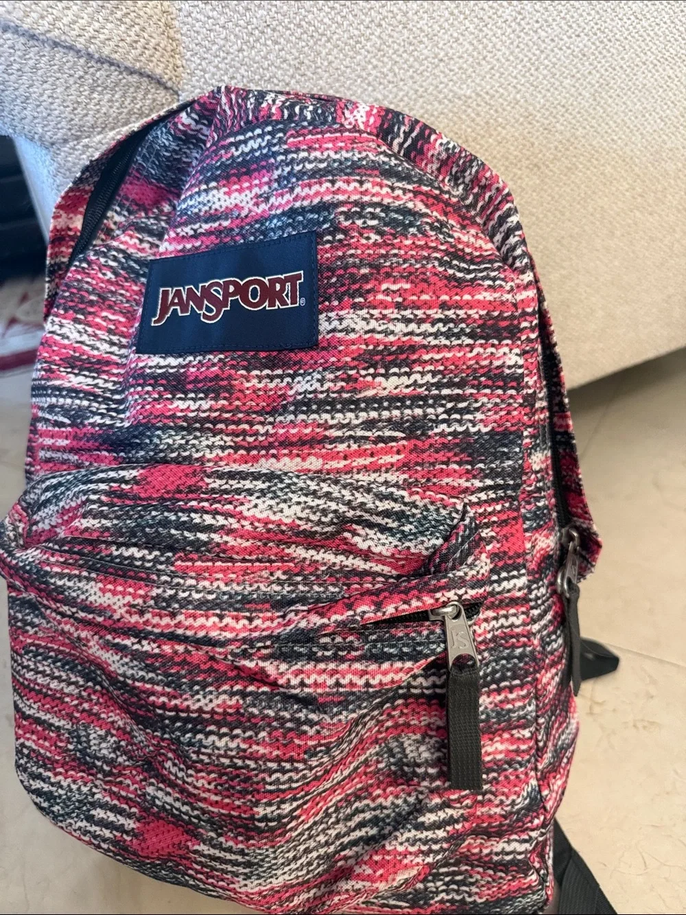 Jansport Pink Black White Knit-Pattern Backpack